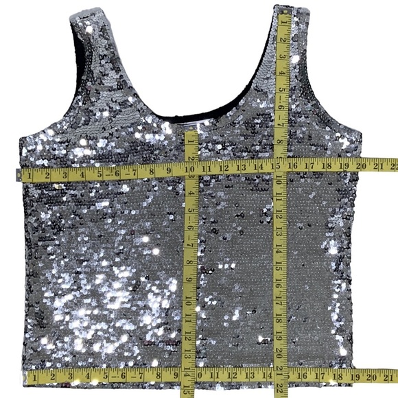 Eleanor P Brenner Sequin Tank Sparkling Scoop Neck Top Sleeveless Women Silver M - Picture 3 of 15